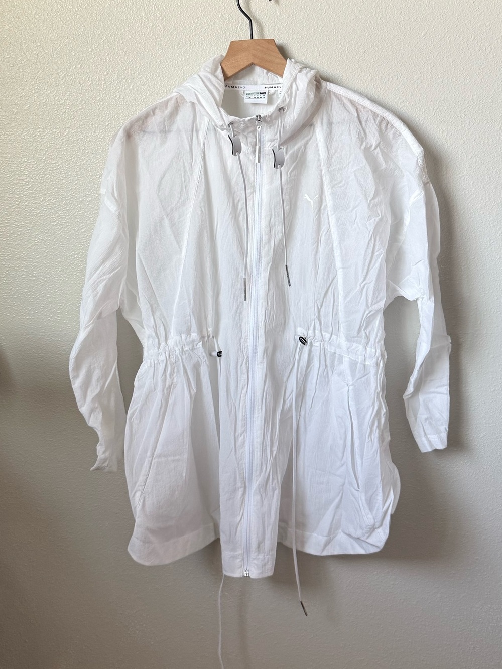 Puma Sheer White Hooded Drawstring Utility Jacket